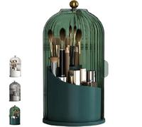 Concealed Toothbrush Holder,360° Rotating Makeup Brush Holder Organizer with Clear Lid - Waterproof and Dustproof Make Up Brush Holder for Vanity and Bathroom (Green)