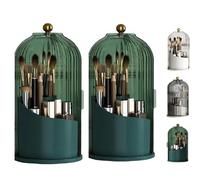 Concealed Toothbrush Holder, Covered Toothbrush Holders for Bathrooms, 360° Rotating Makeup Organizer, Makeup Brush Holder with Lid, Waterproof & Dustproof Organizer for Vanity (Green2pcs)