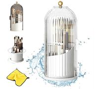 Concealed Toothbrush Holder, Make up Brush Holder Organizer, 360° Rotating Bathroom Waterproof Dustproof Toothbrush Holders with Cover, Covered Makeup Brush Holder with Sliding Lid (White)