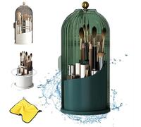 Concealed Toothbrush Holder, Make up Brush Holder Organizer, 360° Rotating Bathroom Waterproof Dustproof Toothbrush Holders with Cover, Covered Makeup Brush Holder with Sliding Lid (Green)