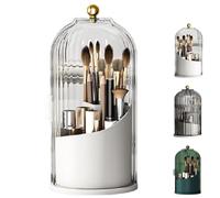 Concealed Toothbrush Holder,Make up Brush Holder Organizer, Bathroom Counter Organizer, 360 Rotating Waterproof Dustproof Toothpaste Holder, Covered Makeup Brush Holder (Transparent white)