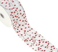 Concealed Wired Edge White Christmas Ribbon - 63mm - 2.5 inches - 2 Metre Cut Length - Snow Covered Red Winter Berries