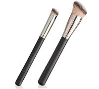 Concealer Brush Foundation 2PC Angled Kabuki Bristle Round Head Non Marking for Liquid Cream Powder Precision Makeup Application Contouring Blending Professional Reusable Portable