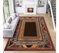 Concentric rectangular borders Area Rugs 160 x 230 cm Natural Easy Care Pile Non Slip Soft, Native Americans Geometric Area Rug Washable for Living Room Bedroom Kitchen Hall Lounge