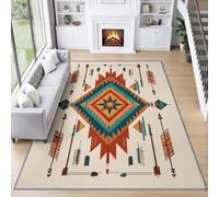 Concentric serrated rhombus Area Rugs 160 x 230 cm Natural Easy Care Pile Non Slip Soft, Native American Geometric Aztec Area Rug Washable for Living Room Bedroom Kitchen Hall Lounge