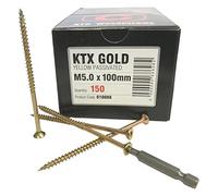 Concept Distribution 10088 M5.0 x 100 mm KTX Professional Woodscrews Plus Free Screw Bit - Gold (150-Piece)