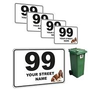 Concept Graphics x4 Basset Hound Dog Custom Personalised House Numbers & Street Name Decal Stickers for Wheelie Bins