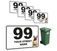 Concept Graphics x4 French Bulldog Dog Custom Personalised House Numbers & Street Name Decal Stickers for Wheelie Bins