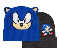 Concept One Boy's Hedgehog 2-Piece Beanie Set, Large Face with Ears and Small Sonic Logo, Grey/Blue, One Size