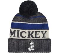 Concept One Disney Mickey Mouse Beanie Hat, Striped Winter Knit Cap with Cuff and Pom, Black, One Size, Black, One Size