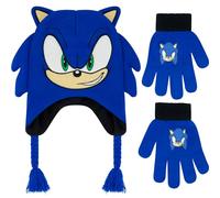 Concept One Kids' Sonic The Hedgehog Beanie Set, Knitted Winter Hat and Gloves, Tassels, Peruvian, One Size