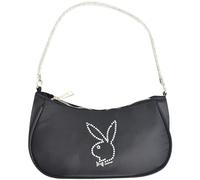 Concept One Playboy Shoulder Bag, Women's Purse Handbag with Rhinestone Carry Strap and Bunny Logo, Black, Black