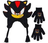 Concept One Sonic The Hedgehog Beanie Hat and Glove Set, Kids Knitted Winter Hat and Gloves, Black, One Size