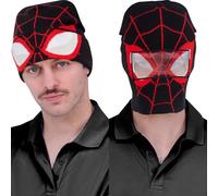 Concept One Unisex's Marvel Spider-Man Miles Morales Roll Down Cuff Beanie Hat, Knitted Winter Skull Cap, Black/Red, One Size