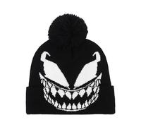Marvel Venom Beanie Hat, Intarsia Winter Knit Cap with Cuff and Pom, Face Design, Black, One Size, Black, One size