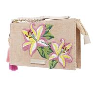 Concept One Unisex's Tommy Bahama Zip Top Clutch Bag Embroidered Floral, Tropical Jute and Cotton Wristlet Purse Tote, Pink