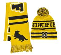 Concept One Women's Harry Potter Beanie Hat and Scarf Set, Hogwarts Collegiate Winter Knit Cap with Cuff and Pom, Hufflepuff, One Size