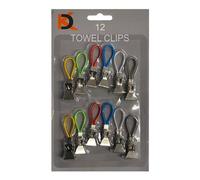 Concept4u 12 x Multicolour Metal Towel Clips Household Cloth Hanging Pegs Tea Towel Holders on Hooks Loops Ideal for Bathroom, Kitchen, Beach, Indoor & Outdoor