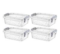 Concept4u 4 Pcs x 600ml Plastic Storage Box with Lid Clip Multipurpose Clear Rectangle Container Transparent Heavy Duty Stackable Box Ideal for Home, Office, Kitchen, Food, Toys, Closet, Animal Feed