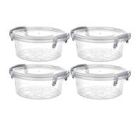 Concept4u 4 Pcs x 600ml Plastic Storage Box with Lid Clip Multipurpose Clear Round Container Transparent Heavy Duty Stackable Box Ideal for Home, Office, Kitchen, Food, Toys, Closet, Animal Feed
