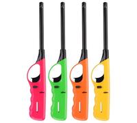 Concept4u 4 x BBQ Lighters Assorted Colour Long Windproof Refillable Gas lighter with Safety Lock Adjustable Flame Use for Kitchen, Barbecue, Camping, Cooking, BBQs, Fireworks