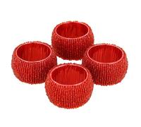 Concept4u 4 x Red Napkin Rings Handcrafted Round Glass Beaded Napkin Holders Table Decoration Serviette Rings Ideal for Dining Wedding Parties Deco