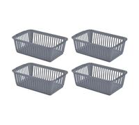 Concept4u 4 x Silver Handy Basket 25cm Plastic Lightweight & Durable Laundry Basket Rectangular Storage Basket Ideal for Bedroom, Kitchen, Office, School Books, Stationery and Toiletries