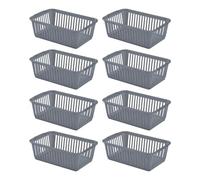 Concept4u 8 x Silver Handy Basket 25cm Plastic Lightweight & Durable Laundry Basket Rectangular Storage Basket Ideal for Bedroom, Kitchen, Office, School Books, Stationery and Toiletries