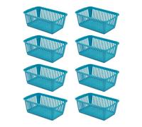 Concept4u 8 x Teal Handy Basket 30cm Plastic Lightweight & Durable Laundry Basket Rectangular Storage Basket Ideal for Bedroom, Kitchen, Office, School Books, Stationery and Toiletries