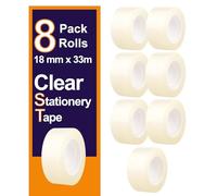 Concept4u Clear Stationery Tape 8 Rolls - 18mm x 33m Strong and Sticky Transparent Tapes Bulk Pack Suitable for Office, School, Craft, & Wrapping.