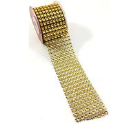 CONCEPT4U® Gold Crystal Diamante Sparkly Rhinestone Effect Mesh Ribbon Trim 8 Row (40mm x 150cm) Christmas Wedding Decoration Cake Craft Sewing Table Event Festive Party Art Birthday Hamper Bow
