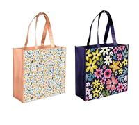 Concept4u Large Square Floral Shopping Bag 40x40cm Heavy-Duty Reusable Tote Bag Vibrant Flower Print Grocery Carrier Handled Foldable Shopping Bag for Daily Use, Markets & Travel (Assorted Design).