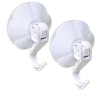 Concept4u Lever Action Heavy Duty Suction Hook White 50mm Plastic Vacuum Suction Cup Reusable Sucker Hook for Shower Kitchen Window Front Door Hanging Pack of 2.