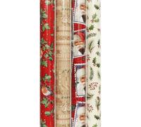 CONCEPT4U® Set of 4 x 7m Traditional Gift Wrap Wrapping Paper Rolls Present Festive Birthday Red Santa Wreath Xmas Tree…