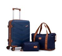 CONCEPTEN Expandable Luggage Sets 3 Piece, Hard Case Suitcase Set with Spinner Wheels,22x14x9 Airline Approved Carry on,Lightweight Durable Suitcase with TSA Lock, Dark Blue, Hardside Luggage With