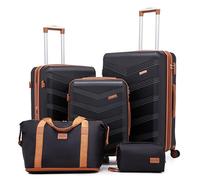 CONCEPTEN Expandable Luggage Sets 5 Piece, Hard Case Suitcase Set with Spinner Wheels,22x14x9 Airline Approved Carry on,Lightweight Durable Suitcase with TSA Lock, Black, Hardside Luggage With Spinner