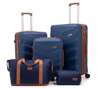 CONCEPTEN Expandable Luggage Sets 5 Piece, Hard Case Suitcase Set with Spinner Wheels,22x14x9 Airline Approved Carry on,Lightweight Durable Suitcase with TSA Lock, Dark Blue, Hardside Luggage With