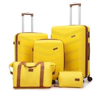 CONCEPTEN Expandable Luggage Sets 5 Piece, Hard Case Suitcase Set with Spinner Wheels,22x14x9 Airline Approved Carry on,Lightweight Durable Suitcase with TSA Lock, Yellow, Hardside Luggage With