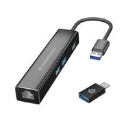 Conceptronic DONN07BA USB to Gigabit Network Adapter with 3-Port USB Hub, USB-A x 3, Wake-on-LAN, 2-in-1 USB-C USB-A Cable
