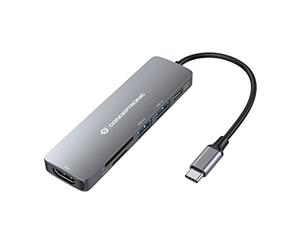 Conceptronic DONN11G Multifunctional 6-in-1 USB Adapter Hub USB-C to HDMI/USB-C PD/USB 3.0/USB2.0/SD/TF Multiport Adapter
