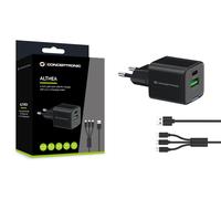 CONCEPTRONIC PD GaN 2 Port 33W USB Charger with 3 in 1 Charging Cable, USB-C x 1