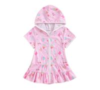 Concert Dress for Girls Swim Cover Up Towel Swimsuit Wraps Zip Up Bathing Suit Robe Pool Beach Cover Up (Pink, 1-2 Years)