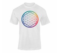 Concert Sacred Geometry & Cosmic Symbolism T-Shirt - Festival Spiritual Metatron Flower of Life Space Universe Tee for Adults - White L Style 1