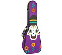 Concert Ukulele Backpack, Heavy Duty Ukulele Case Bag with Storage, Soprano Concert Tenor Ukulele 10MM Padded Bag Day of the Dead Couple Skull