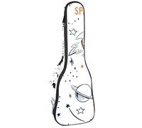 Concert Ukulele Backpack, Heavy Duty Ukulele Case Bag with Storage, Soprano Concert Tenor Ukulele 10MM Padded Bag Space Flight Rocket Planet Stars