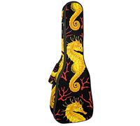 Concert Ukulele Backpack, Heavy Duty Ukulele Case Bag with Storage, Soprano Concert Tenor Ukulele 10MM Padded Bag Yellow Sea Horse Red Coral Pattern