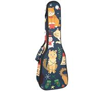 Concert Ukulele Backpack, Heavy Duty Ukulele Case Bag with Storage, Soprano Concert Tenor Ukulele 10MM Padded BagBlack SheepsChristmas Cats Snowman Bell Tree