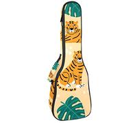 Concert Ukulele Backpack, Heavy Duty Ukulele Case Bag with Storage, Soprano Concert Tenor Ukulele 10MM Padded BagBlack SheepsCartoon Orange Tiger Green Tropical Leaves