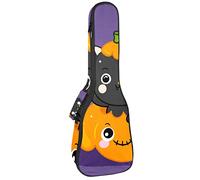 Concert Ukulele Backpack, Heavy Duty Ukulele Case Bag with Storage, Soprano Concert Tenor Ukulele 10MM Padded Bag Cute Halloween Cat with Pumpkin Doodle Animal