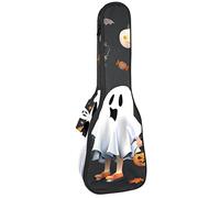 Concert Ukulele Backpack, Heavy Duty Ukulele Case Bag with Storage, Soprano Concert Tenor Ukulele 10MM Padded Bag Halloween Ghost Pumpkin Bat